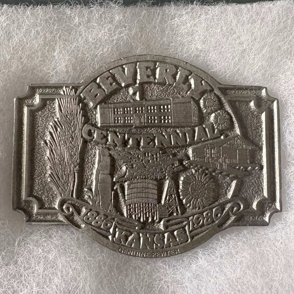 Vintage Beverly Kansas Centennial 1886-1986 Pewter Belt Buckle Limited 480/500